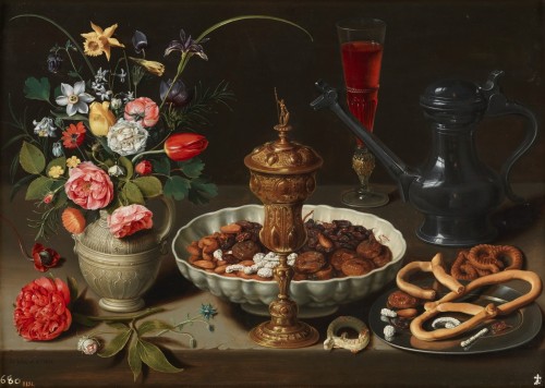 pintoras:Clara Peeters (Flemish, 1584 - 1657): Still Life with Flowers, a Silver-gilt Goblet, Dried 