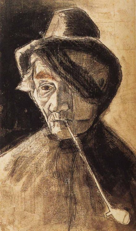 Vincent van Gogh ,  … Eye Bandage drawingsDutch  1853-1890-  Man with Pipe and Eye Bandage , 