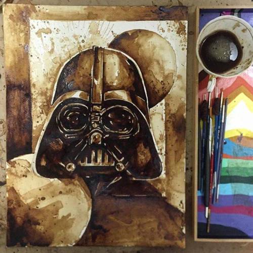 culturenlifestyle:  Coffee Illustrations by Maria Aristidou Professional coffee artist Maria Aristidou (previously featured here) composes portraits of vintage icons by using coffee as watercolor. Often featuring classical icons, such as the Star Wars