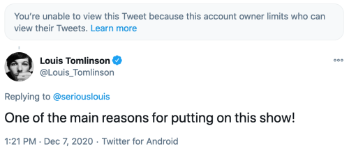 Louis’ replies on Twitter - 7/12The tweet on the private account that Louis replied to: