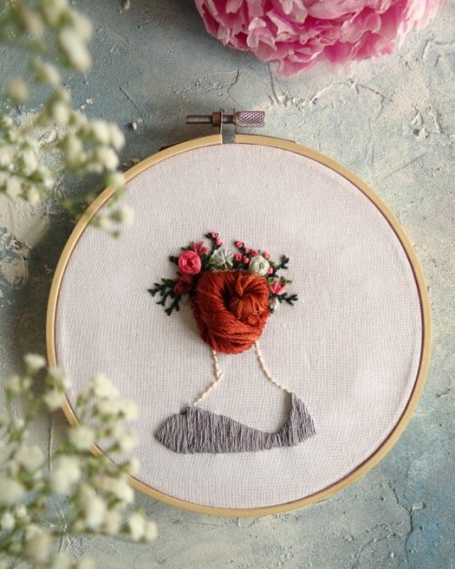 Lady With Flower Crown Embroidery Art //MereshkaShop