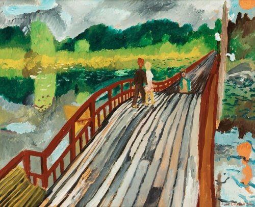 Couple on the Bridge  -  Sven Erixson,1940Swedish,1899-1970Oil on panel, 37 x 45 cm.