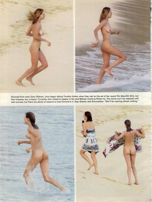 toplessbeachcelebs:  Uma Thurman (Actress) swimming topless and nude in St. Bart’s (July 1996)