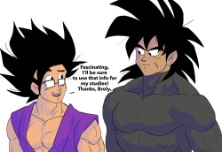 galacticvroom:I don’t make comics often, but I really want to see Gohan and Broly (DBS) interact so I made this to scratch that itch.  I think they’d be friend Gohan’s base form hair is inspired by DBS: Super Hero btw! 