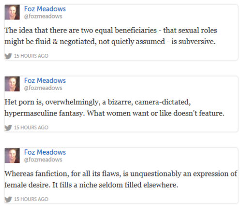fozmeadows: aimmyarrowshigh: Foz Meadows on Portrayal of Sex in Media hey look, some things I said!