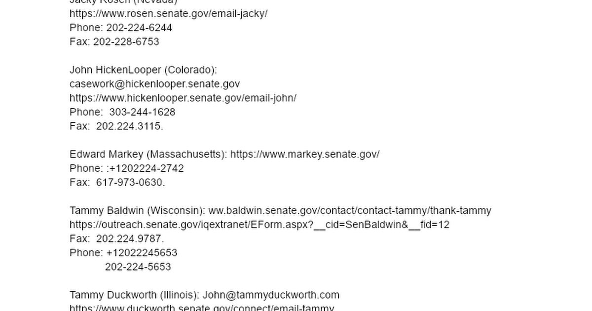 Senators contact info