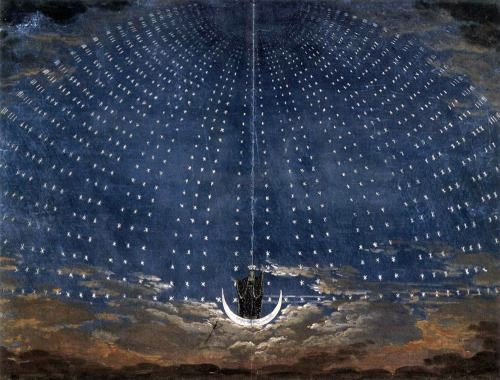 likeafieldmouse:Karl Friedrich Schinkel - Starry Sky for the Queen of the Night (1815)Set design for
