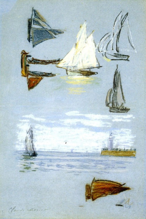 Study of Sailboats and Harbor - Claude Monet 1864-1868Impressionism