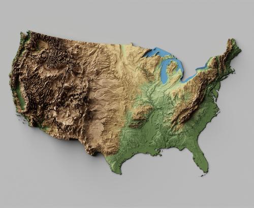 mapsontheweb: Exaggerated relief map of the lower 48.More shaded relief maps >>