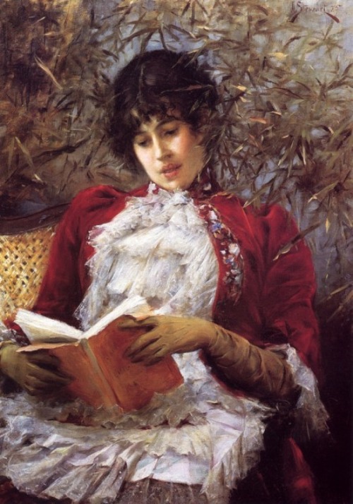 An Enthralling Novel (1885). Julius LeBlanc Stewart (French, 1855-1919). Oil on canvas.Stewart fulfi