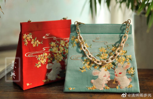 embroidered 斗篷doupeng(cloak) and 手包shoubao(handbag) for chinese hanfu by 清辉阁