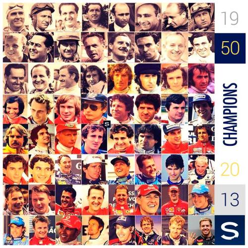 Todos los Campeones del Mundo de Fórmula 1 desde 1950 hasta 2013. All Formula 1 World Champions from