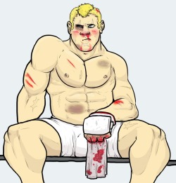 groovychainsawscribbles:  Abel - post fight — for my art trade with sephiroticvm blushing battered bruised bara bab 