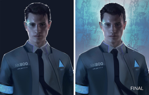 Process of the Connor (Detroit: Become Human) painting I just finished - final result is here!