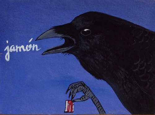 Jamón crow, acrylic painting on cardboard