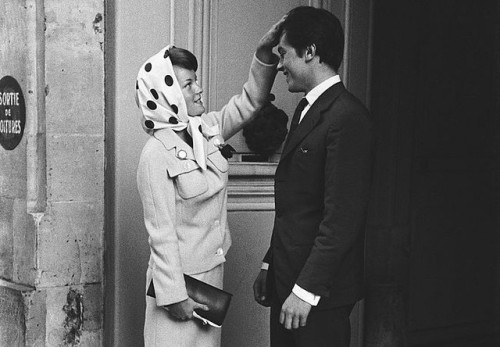 gatabella:Romy Schneider and Alain Delon during the filming of Christine, Paris, 1958