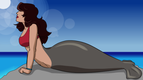 MerMay Day 5: Light. I drew a Sea Lion Mermaid named Mariana sunbathing.