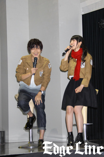 fuku-shuu: SnK News: SnK Seiyuu at Tokyo Joypolis 2017 Kaji Yuuki (Eren) dresses up as Mikasa before his surprise appearance with Ishikawa Yui (Mikasa) at the opening of Tokyo Joypolis’s 2017 SnK collaboration! Update: More images of Kaji Yuuki and