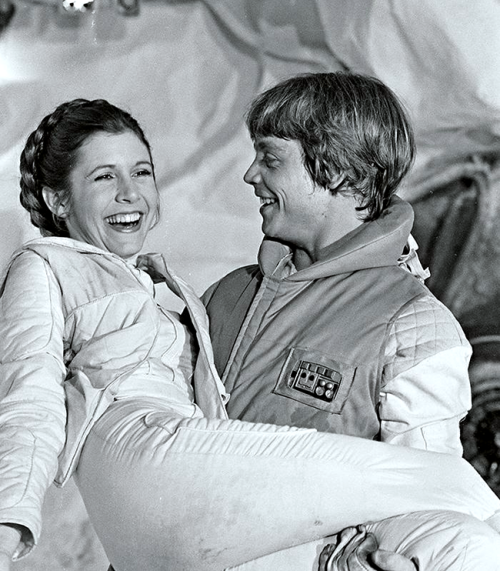 spirkachu: Carrie and Mark behind the scenes of The Empire Strikes Back, 1979 (x)