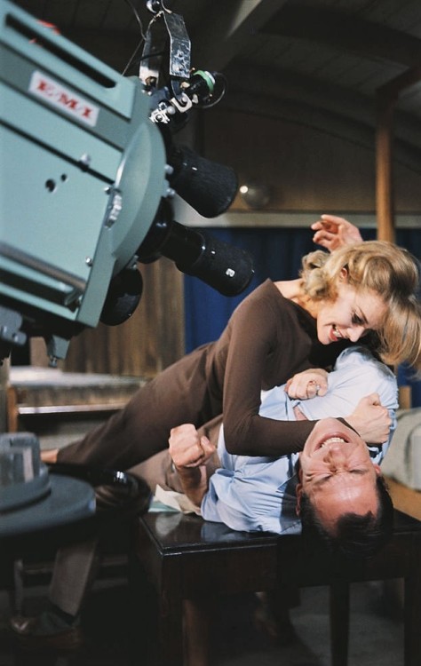 Honor Blackman on the set of The Avengers (1962)