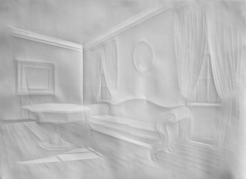 nycartscene:  just opened, thru Oct 18: “Multa Nocte” Simon Schubert Foley Gallery, 59 Orchard St., NYC pictured: Untitled (Light in Room), 2015, Folded Paper 