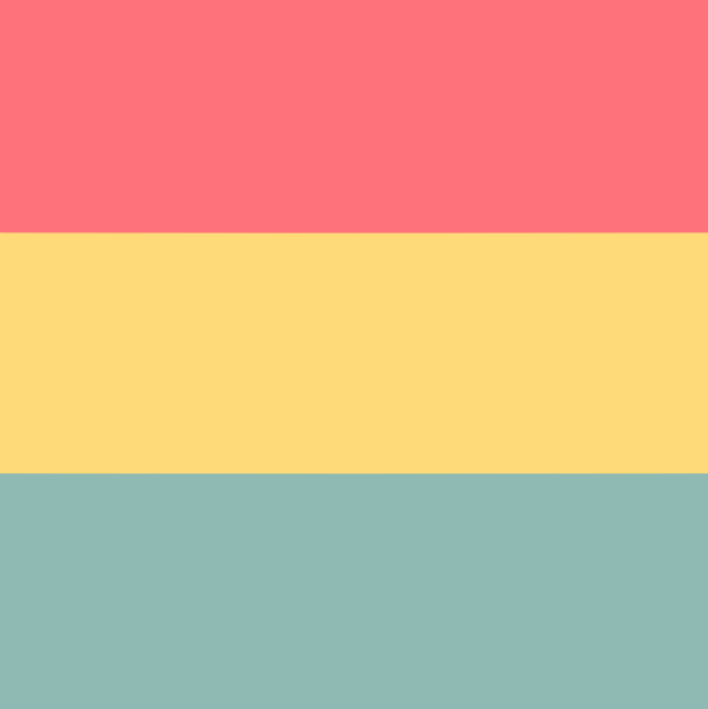 ID: a femme pan flag with 3 stripes that are, from top to bottom, reddish-pink, yellow, and teal. end ID