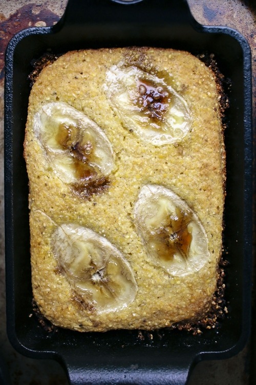 chefthisup:  Banana Bacon Fat Cornbread. Get the recipe here &gt;&gt; http://bit.ly/1QqyxnU
