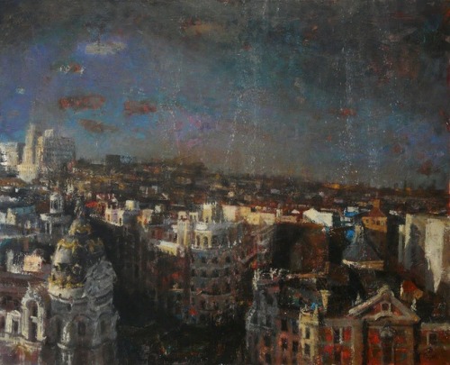La Gran Vía de Madrid  -   Salvador FusterSpanish,b.1966-Oil on canvas,  100 x 81 cm. 