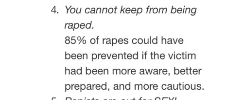 So I’m trying to figure out what percentage of rapes end in murder and I found a university website where they were debunking myths about rape. This one pissed me off beyond belief.   “You hear that, women should just be better prepared to