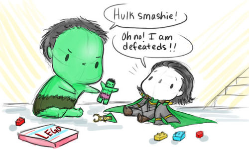 lokis-gspot-deactivated20140624:  introducing: babbuvengers i know a dozen ppl were waiting for this but it remained a secret until now hawhawhaw :3 keep in mind they’re just tots so i didn’t want hulk to beat loki up, so the nature of their fight