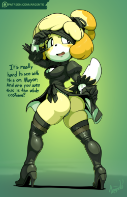 edgeargento:  Isabelle’s Halloween Costume (Female Version)  Isabelle couldn’t decide on her outfit for Halloween this year, so the Mayor took it upon himself. She doesn’t seem too thrilled with it, but the Mayor seems to be enjoying his fantasies