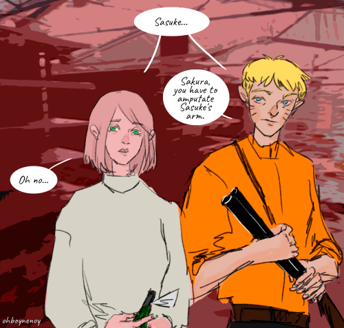 AU: apocalypseSakura and Naruto make a sortie from the camp to get new supplies. They go to a shop l