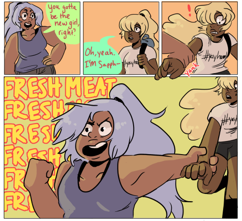 lazalu:  Well it’s definitely been over 6 months since the last update but RUPPHIRE RUGBY AU PAGE 4!!! (ruruau) In which Sapphire feels doubt for like two seconds maybe before she remembers that she’s never wrong about anything. Ever. also shout