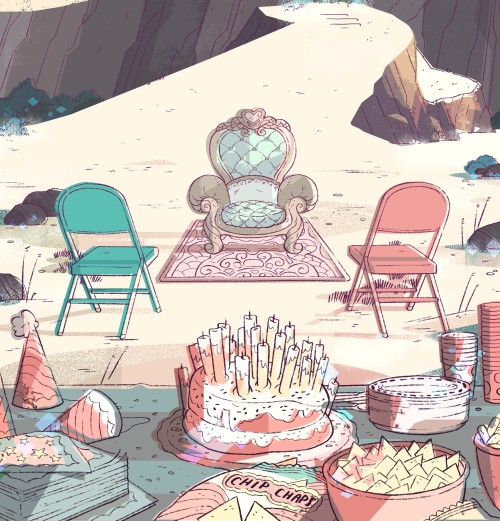 A selection of Backgrounds from the Steven Universe episode: “So Many Birthdays” Art Direction: Elle Michalka Design: Sam Bosma, Steven Sugar, Emily Walus Paint:Elle Michalka, Jasmin Lai, Katie Mitroff