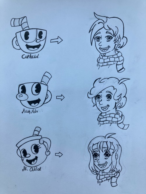 W.I.P. Of My First Try On Making A Humanised Version Of Cuphead, Mugman And Ms. Chalice.