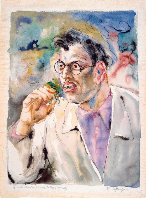 amare-habeo:Rudolf Schlichter (German, 1890 - 1955) Green-eating man (Self-portrait) (Grünfressender