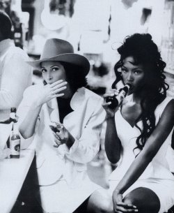 midnight-charm:  “Born in the USA”  Christy Turlington &amp; Naomi Campbell photographed by Arthur Elgort for Vogue US February 1992 Stylist: Grace CoodingtonHair: Troy HalreronanMakeup: Sonia Kashuk  