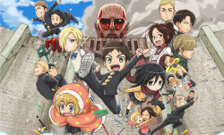 fuku-shuu:  The official Shingeki! Kyojin Chuugakkou (Attack on Titan: Junior High) anime has been announced for an October release date on MBS!. Animated by Production I.G. (WIT Studio’s parent company), the show will feature the original seiyuu from