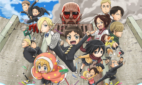 fuku-shuu:  The official Shingeki! Kyojin Chuugakkou (Attack on Titan: Junior High) anime has been announced for an October release date on MBS!. Animated by Production I.G. (WIT Studio’s parent company), the show will feature the original seiyuu from