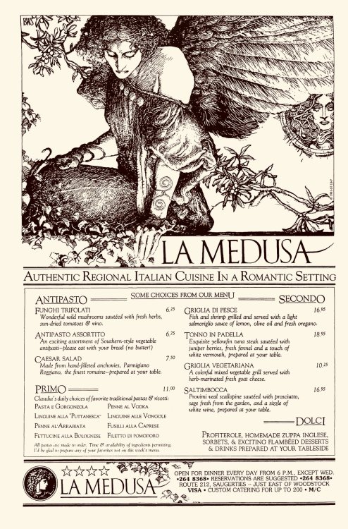 balu8:La Medusa restaurant menu, 1981 by Barry Windsor-Smith Source: Cool Comic Art