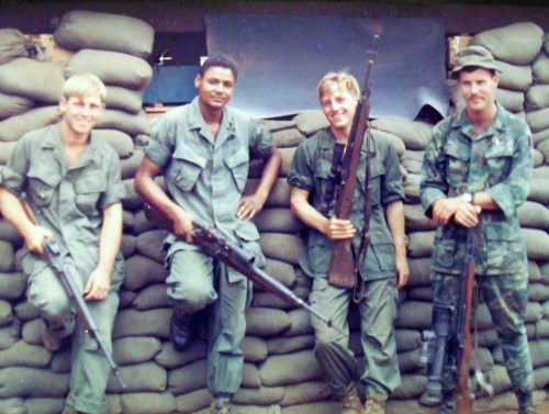 vietnamwarera:  tkohl:  Snipers…Vietnam war era at a guess…M14s  Snipers of the 199th LIB. 
