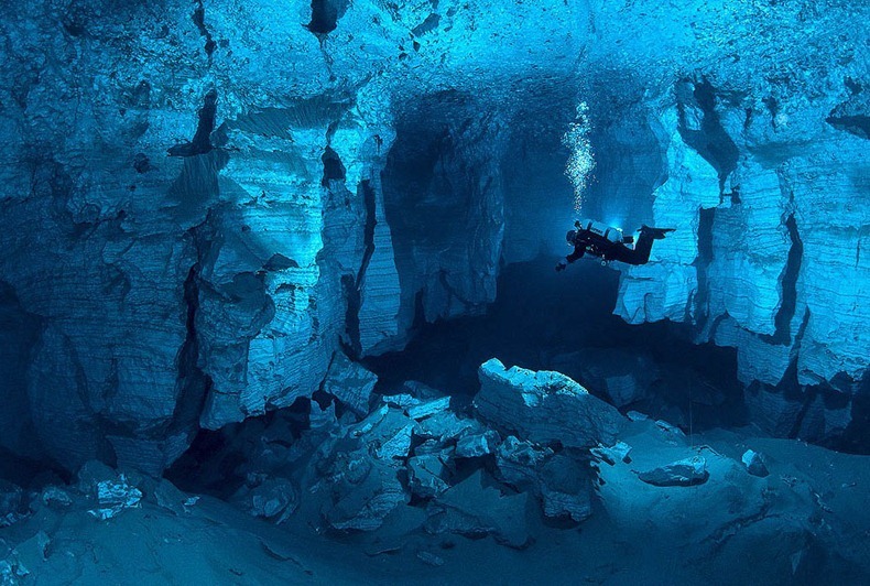 Cave diving extraordinaire (Orda Cave, near Orda village in Perm region, Ural, is