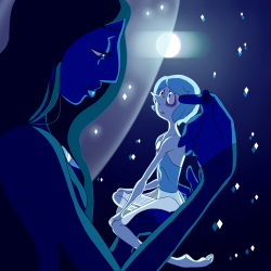 dratthepopulation:    I headcanon that the only time Blue Diamond lets Blue Pearl brush the hair out of her eyes is for Pearl to look at her.The dark circles are from fatigue and eye strain. The look on her face, well, that’s up to you.   