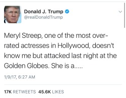 brianabreeze:  screengeniuz:  weavemama:  weavemama:  Donald Trump had the nerve to call Meryl Streep “overrated” so of course the internet came together to further prove his hypocrisy.  This is gonna be a long 4 years.   Not Iyanla got in on it