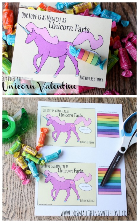 DIY Valentine’s Day Rainbow Farting Unicorn Card”Our love is as magical as unicorn farts… but not as