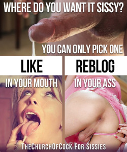 sissysluttrap:  deepthroat-sissy:  secretfemboi:  sissymastercaptions:  Check out more of my pics here: http://ift.tt/1Id1a32  What can i say :)  BOTH!!  Totally both I surely hope you are better for more than one load