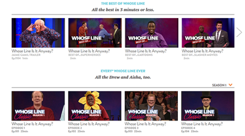 batlesbo:  shadogal94:  fuckyeahwhoseline:  No big deal or anything but CW Seed pretty much uploaded every Whose Line US episode on their site. “All the Drew and Aisha, too” as they put it. You can watch them all for free. You do have to be in the