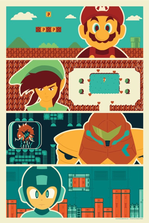 isquirtmilkfrommyeye:  Retro video game art by Andrew Heath  https://dribbble.com/AndrewHeath 