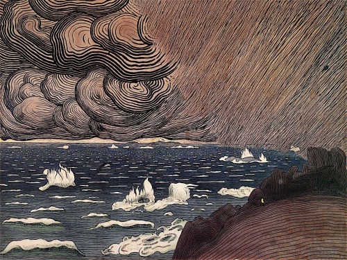 thouartadeadthing:  Harald Sohlberg (Norwegian, 1869-1935), Sea Spray (1908) , pen and ink and water