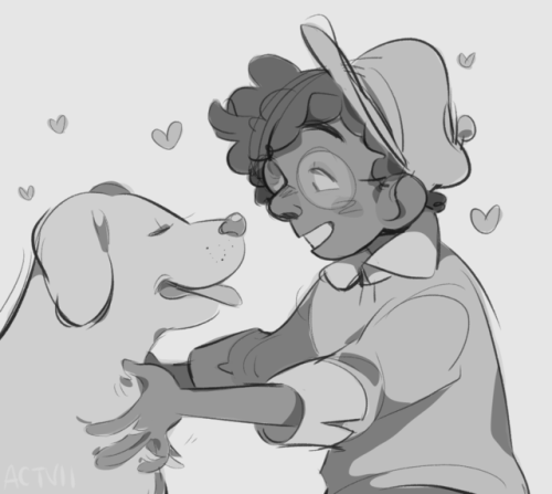 turbovickii:actvii:angus mcdonald loves dogs[image description: a black and white drawing of angus m
